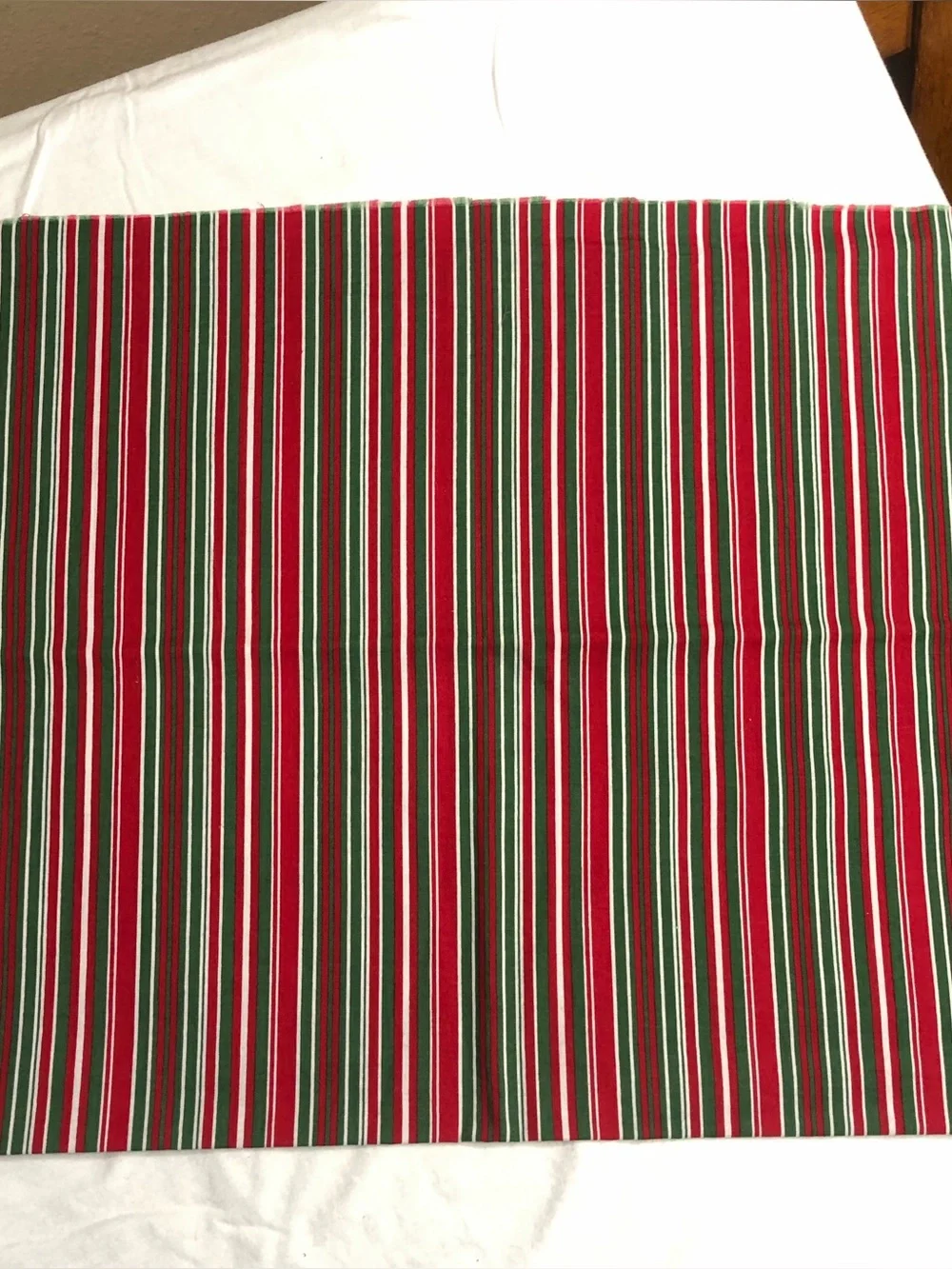 3/4 yard - Vintage Red, Green and White Striped Cotton Fabric (F02)